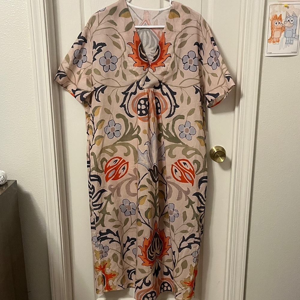 Chrisflo Floral Midi Dress in Cream and Orange NWOT Size XL - Picture 4 of 7